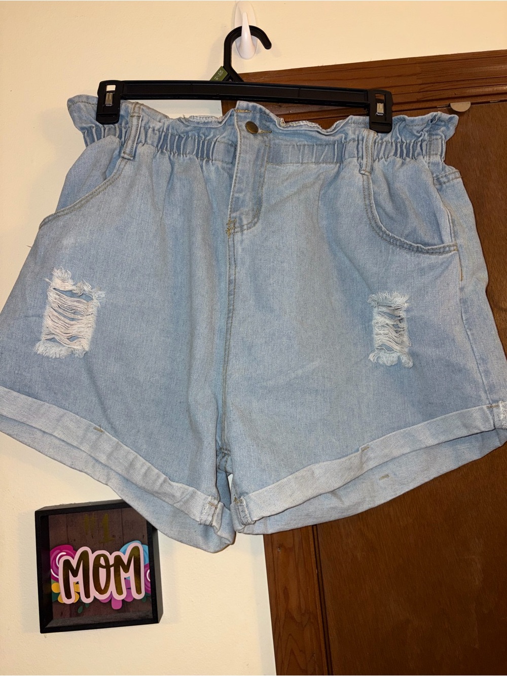 Light Blue Paperbag Waist Denim Shorts
